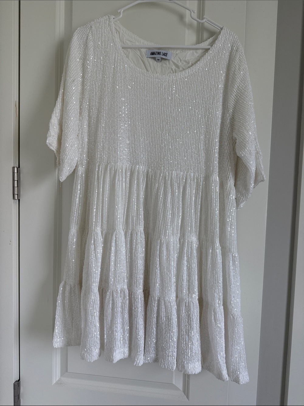Amazing Lace Ivory Sequin Tiered Dress